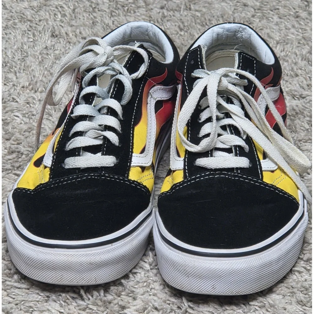 Vans Old Skool Flame Sneakers Mens 8.5 Womens 10 Black Yellow Red Skate Shoes